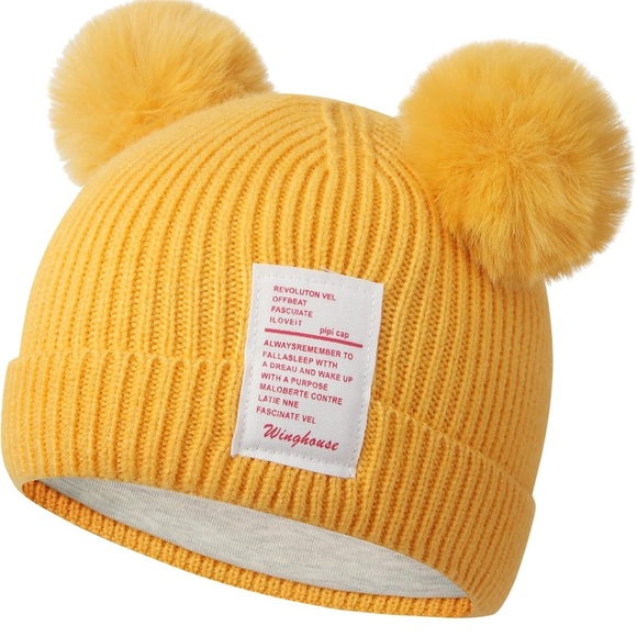 Cheerful Yellow Pom-Pom Kids Hat - Picture 2 of 5
